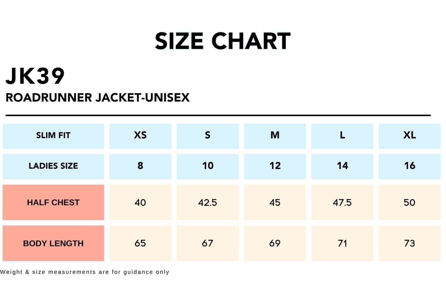 Size-Chart_JK39-ROADRUNNER-JACKET-Unisex