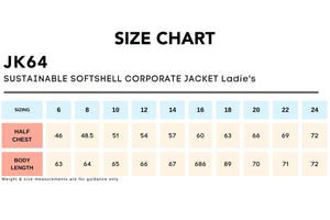 Size Chart_JK64 SUSTAINABLE SOFTSHELL CORPORATE JACKET Ladie's