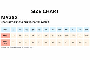 Size Chart_M9382_JEAN STYLE FLEXI CHINO PANTS Men's