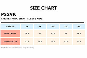 Size Chart_PS29K CRICKET POLO Short Sleeve Kids