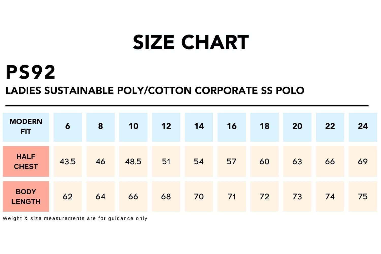 Size-Chart_PS92-LADIES-SUSTAINABLE-POLYCOTTON-CORPORATE-SS-POLO