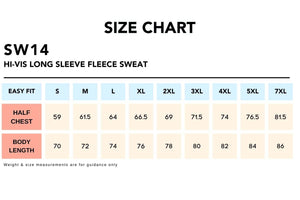 Size Chart_SW14 HI-VIS LONG SLEEVE FLEECE SWEAT