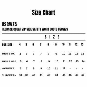 USCWZS_Bad_Redback-Cobar-Zip-Side-Safety-Work-Boots_Size-Chart