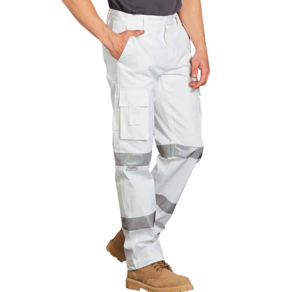 WP18HV_Mens White Safety Pants With Biomotion Tape Configuration