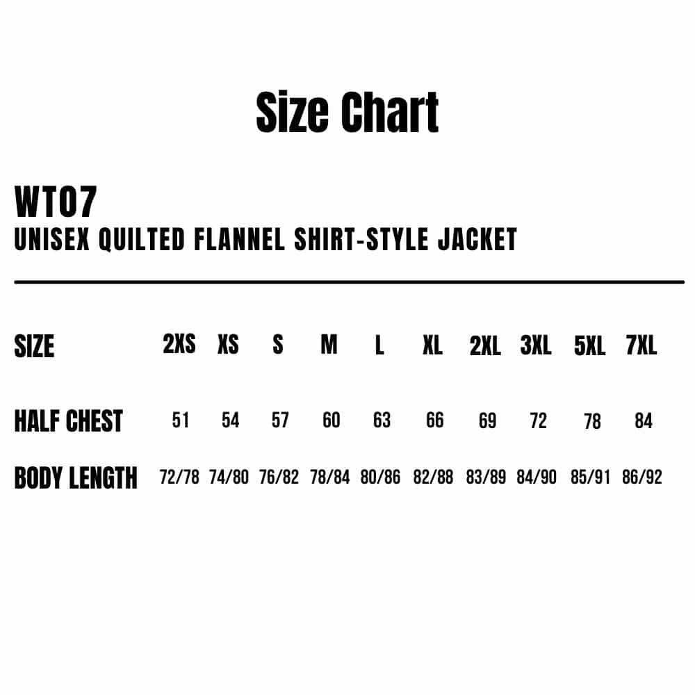 WT07_WS_Unisex-Quilted-Flannel-Shirt-Style-Jacket_Size-Chart